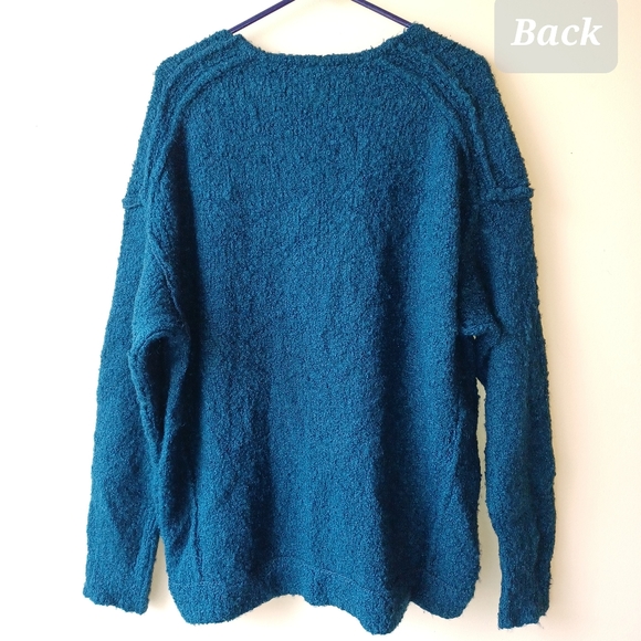 Free People Womens Alpaca Blend Sweater Oversized Soft Fuzzy Teal Long Sleeve - Picture 2 of 16